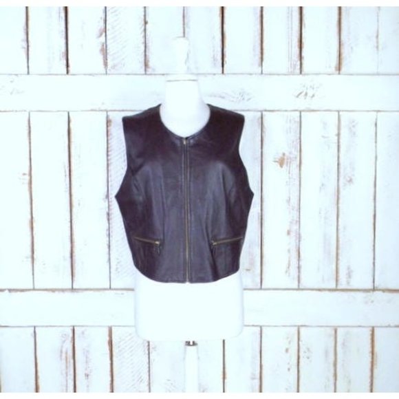 90s vintage dark brown leather zipper front vest - Picture 1 of 7